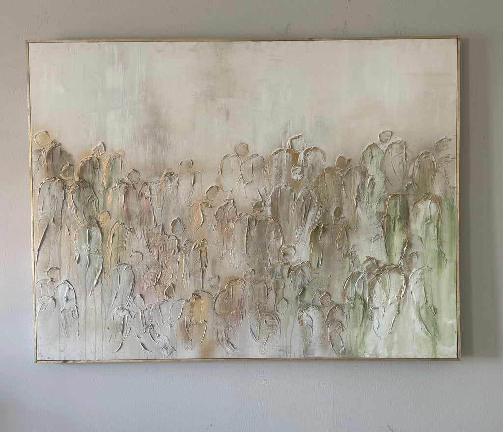 30x40 textured abstract angel painting Make Heaven Crowded Abstract textured painting on a wall