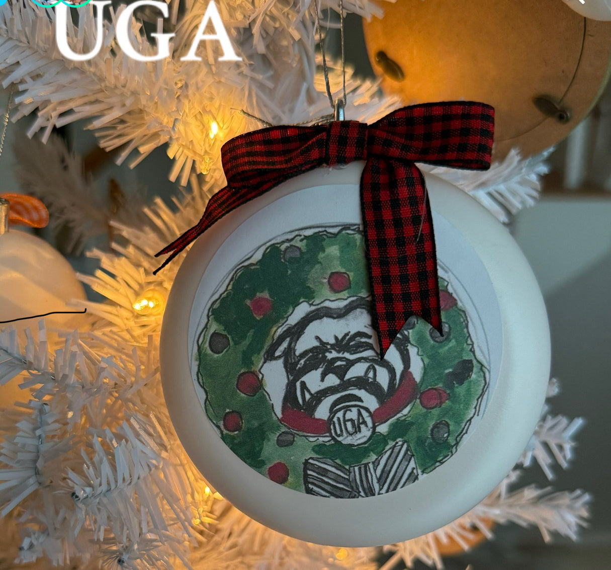 UGA University of Georgia 4x4 collegiate Christmas ornament