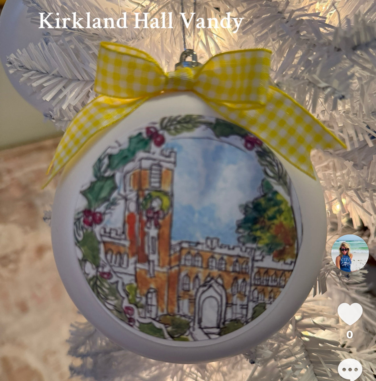 Vanderbilt University Kirkland Hall 4x4 Christmas ornament